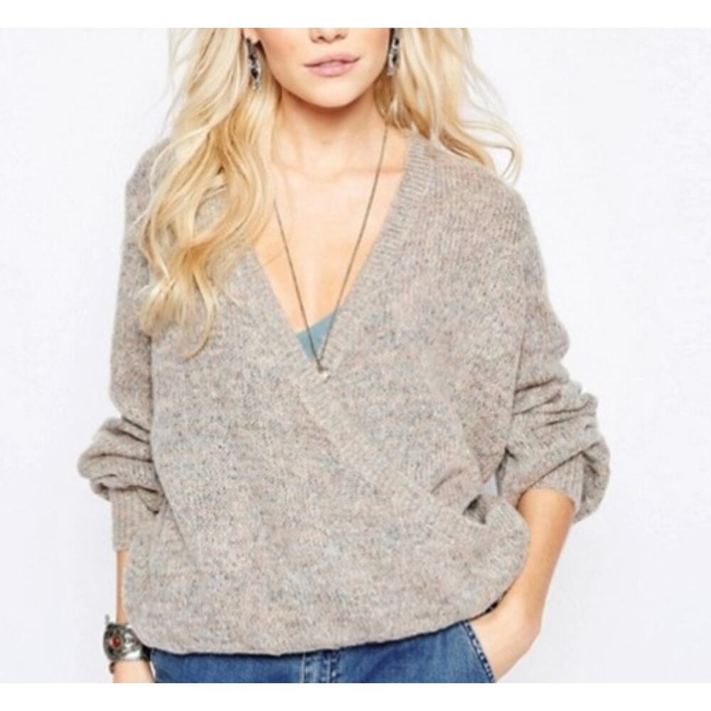 Free People Women’s Size Small Petite Boho Oversized Karina Faux Wrap Sweater